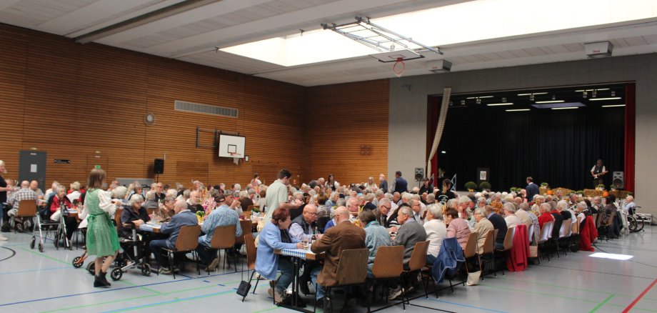 Die Senioren sitzen gemeinsam an den Tischen (Seniorenoktoberfest 26)